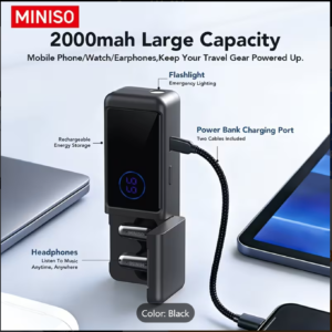 3-In-1 Headset That Comes with a 2000Mah Power Bank, In-Ear Headphones, a Flashlight
