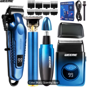 4pcs Men'S Electric Hair Clipper Set - Wireless USB Rechargeable, Professional Grooming Kit