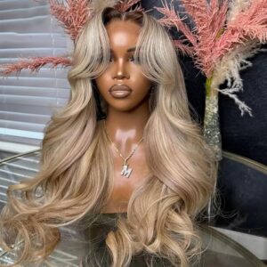 Ombre Brown Roots Ash Blonde Human Hair Wigs